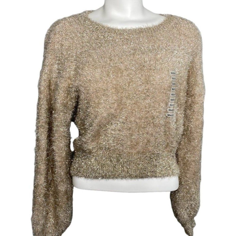 Lucy Paris Sparkle Sweater Top Women's MEDIUM‎ Gold Silver Glitter Relaxed NEW